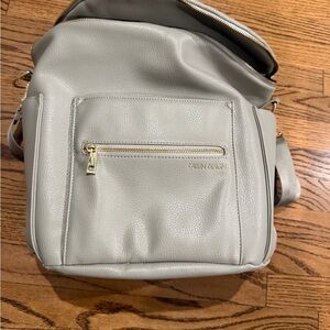 Fawn Design Light Gray vegan Leather diaper bag Backpack with Gold Hardware